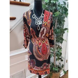 Cristinalove Black Paisley Polyester Long Sleeve Casual Knee Length Dress XL